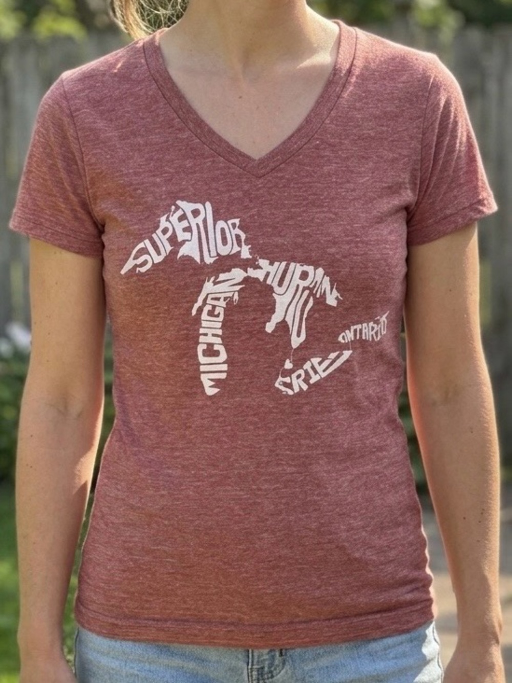 Jones & Mitchell Great Lakes V-Neck Tee M Heather Rusty Pink Tri-Blend Top EUC